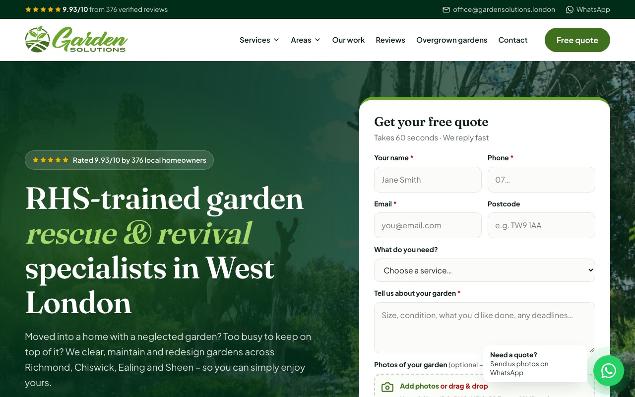 Garden Solutions London website homepage designed by webconsultancy.dev